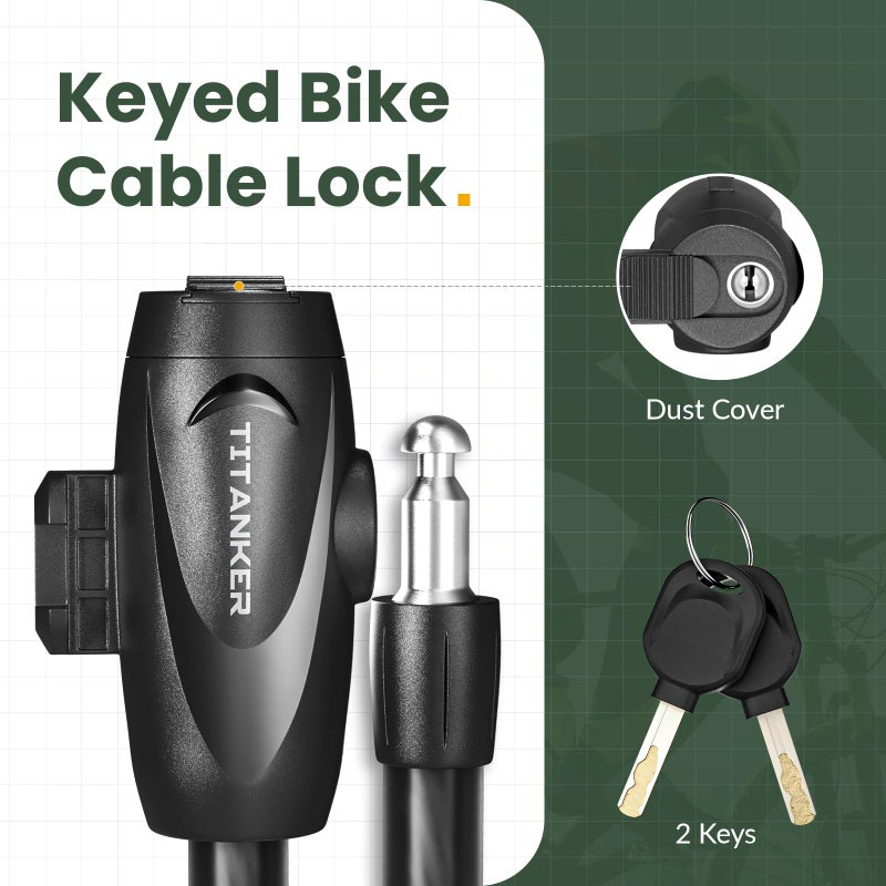Titanker Bike Lock, Bike Lock Cable 6 Feet Coiled Secure Bicycle Locks with Keys Scooter Locks Bicycle Locker 1/2 Inch Thick Heavy Duty Anti Theft Bike Cable Lock with Mounting Bracket - Image 5